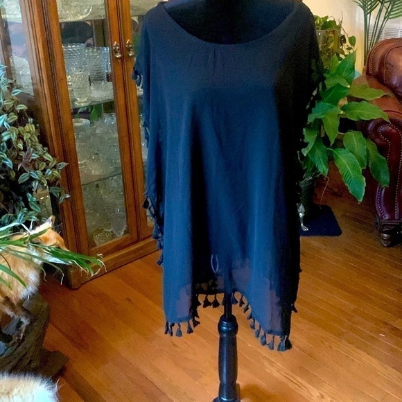 NWT Black sheer swimsuit coverup with tassels new size s m small medium - Picture 1 of 4